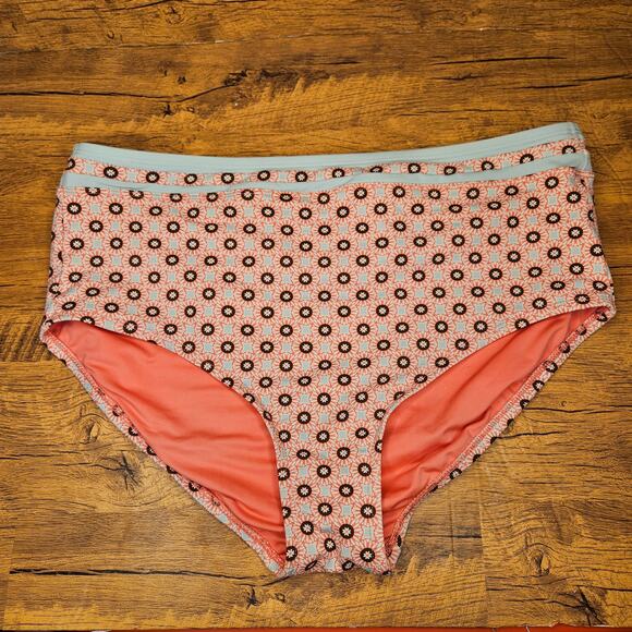 Lands End 2 piece high waisted Aqua Pink pattern swim sz 14 swimsuit - Picture 9 of 11